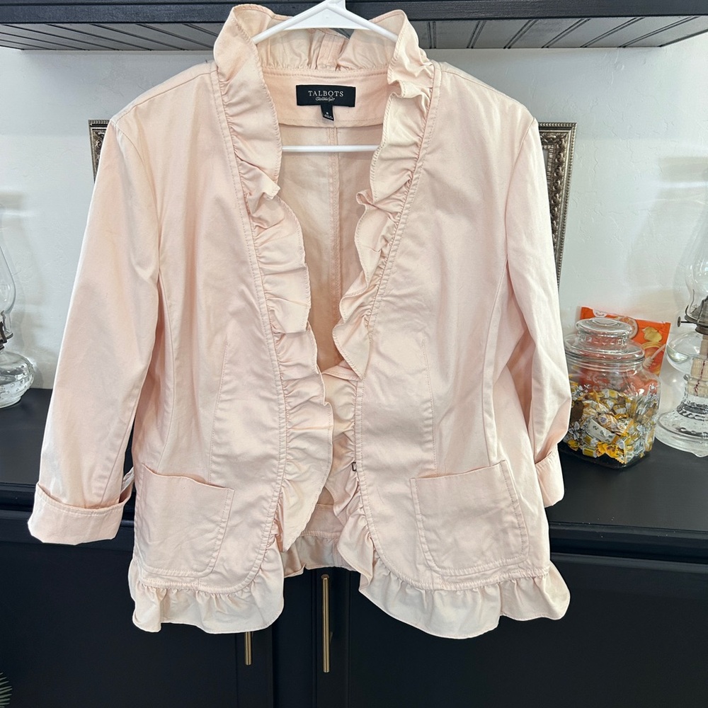 Talbots Women's Light Pink Ruffle Blazer